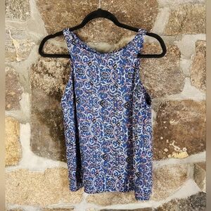 Paper Crane Tank Top Women's Size M Blue Tan Pink Sleeveless Ornamental Paisley